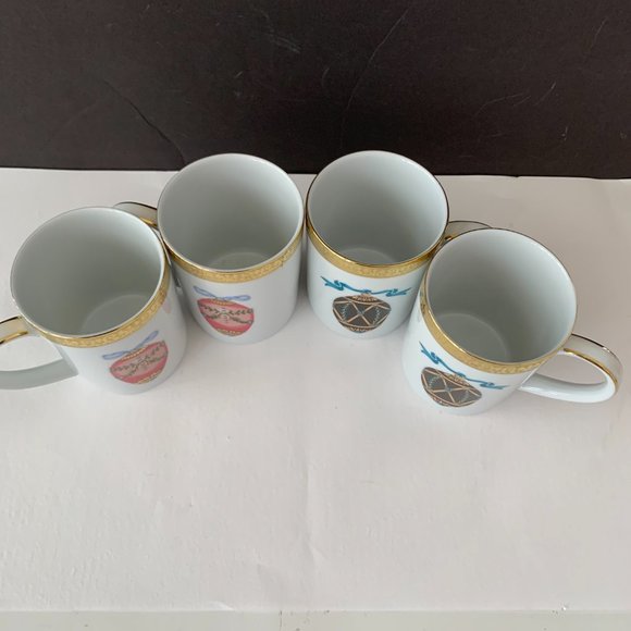 SET OF 4 GOLD BUFFET ROYAL GALLERY 1991 HOLIDAYS FABERGE EGG CUPS MUGS NOT USED - Picture 2 of 11